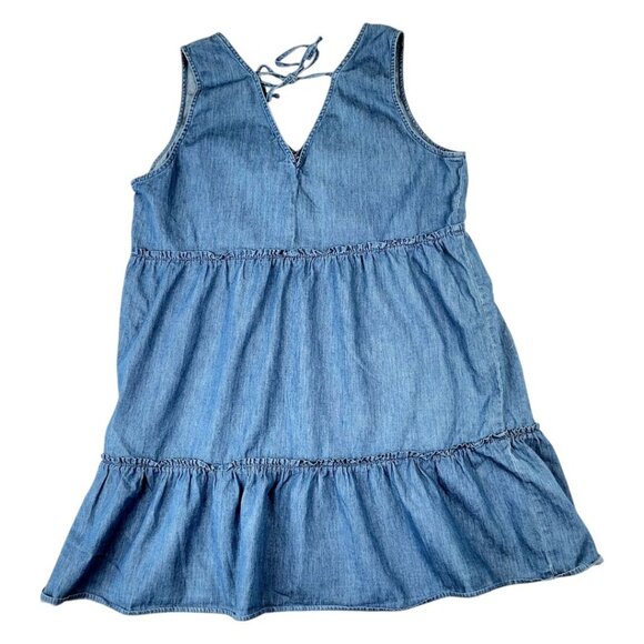 True Craft Womens Sleeveless Denim Tiered Dress Size L V-Neck & Back Tie Closure - Picture 12 of 16